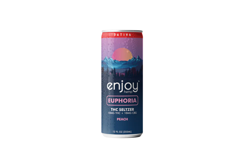 Enjoy Hemp 10mg THC + 10mg CBG Peach Seltzer for Euphoria (Sativa) | Mediumdose Uplifting, Alcohol-Free Drink