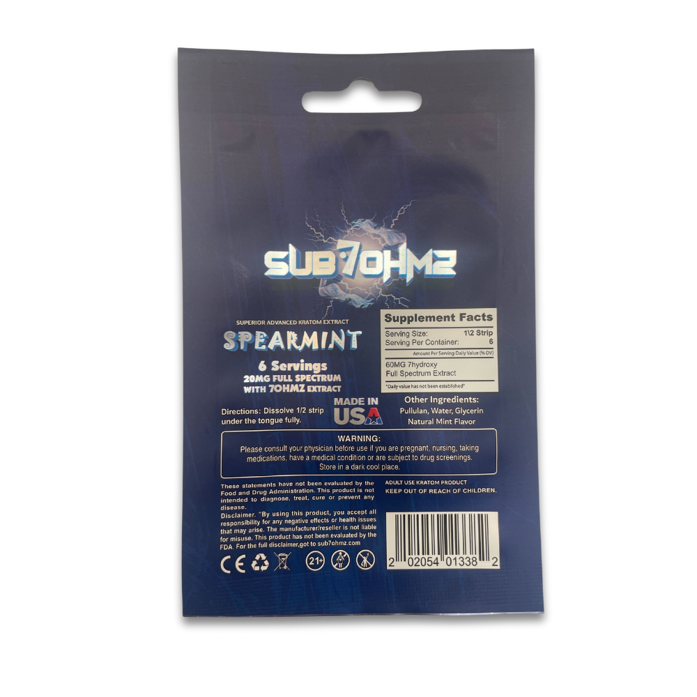 SUB7-OHMZ Spearmint Kratom Strips (20mg)