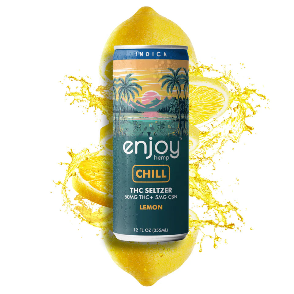 Enjoy Hemp 50mg THC + 5mg CBN Lemon Seltzer for Chill (Indica) | Megadose Relaxation, Alcohol-Free Drink