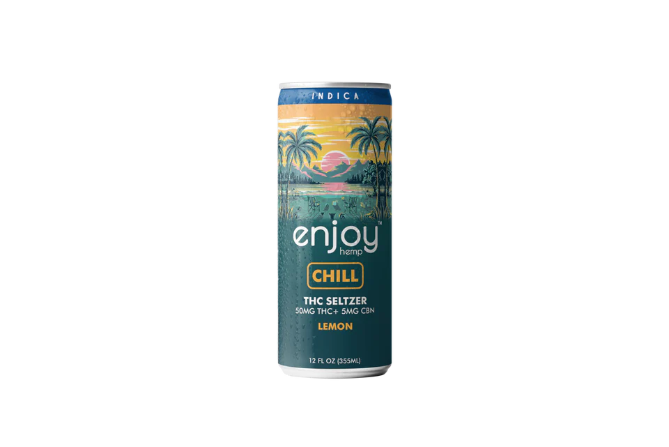 Enjoy Hemp 50mg THC + 5mg CBN Lemon Seltzer for Chill (Indica) | Megadose Relaxation, Alcohol-Free Drink