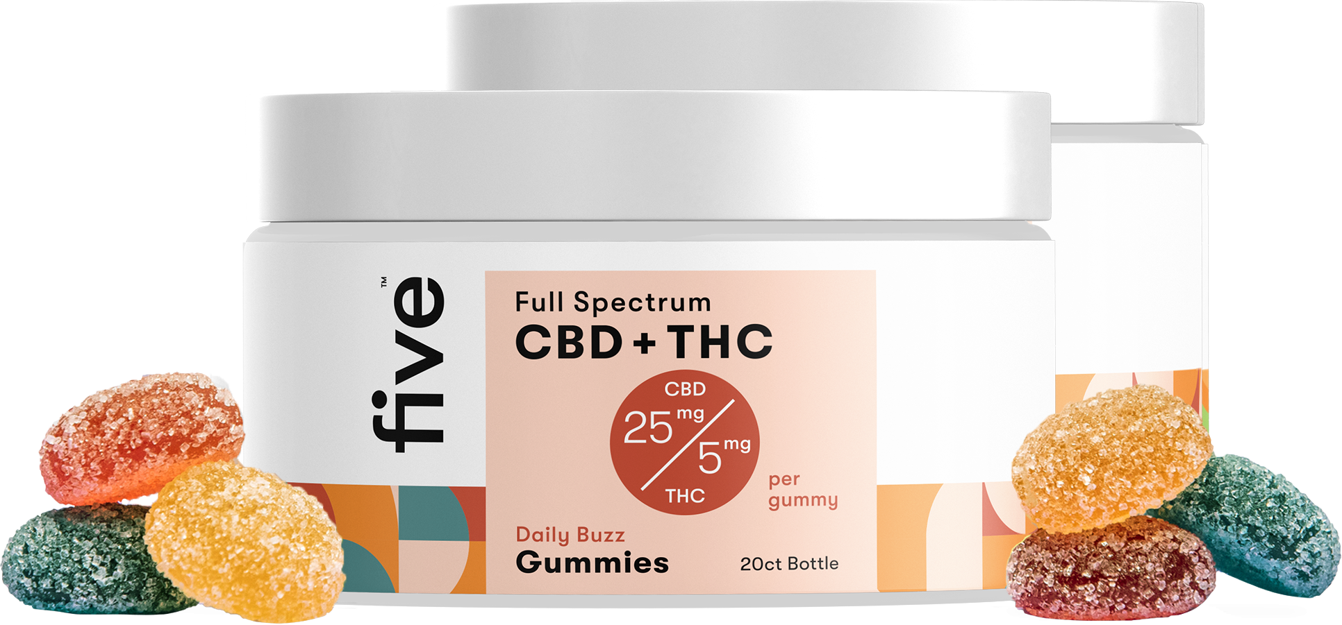 Five CBD Full Spectrum CBD + THC Gummies (Top 10)