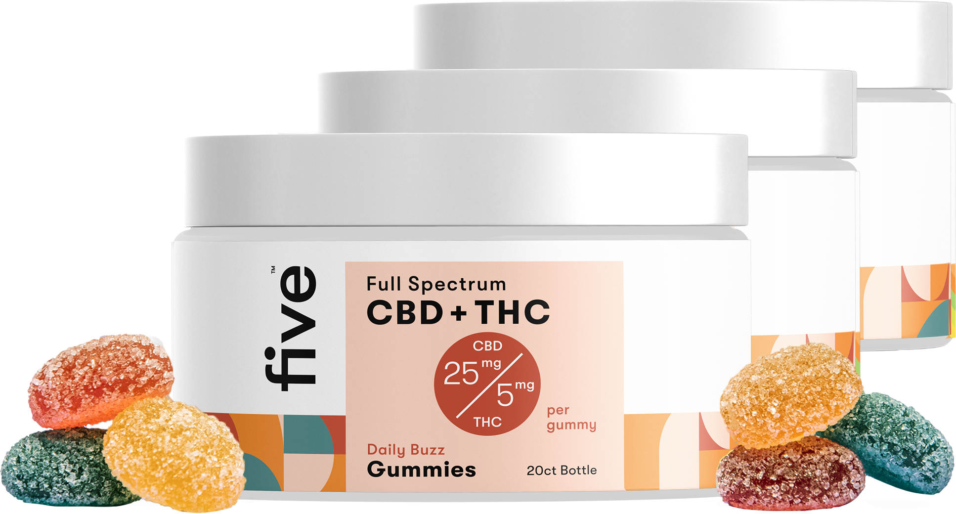 Five CBD Full Spectrum CBD + THC Gummies (Top 10)