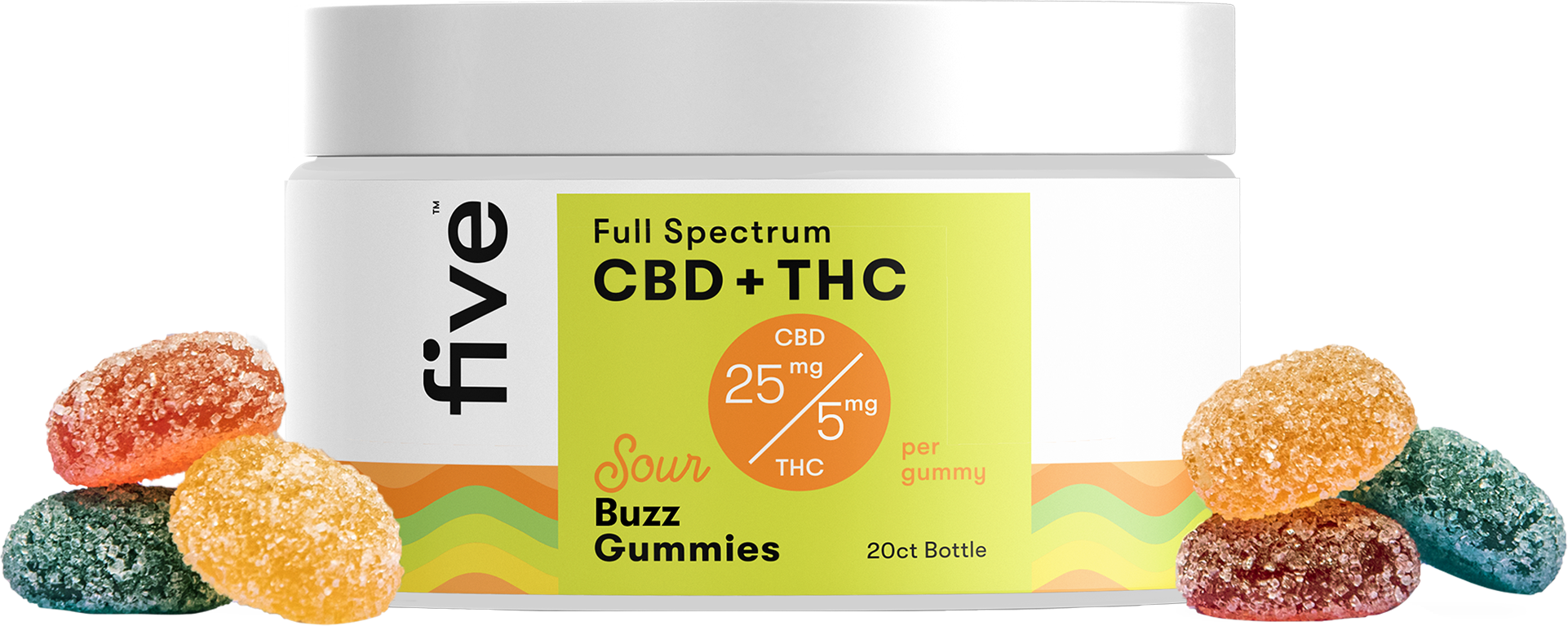 Five CBD Full Spectrum CBD + THC Gummies (Top 10)