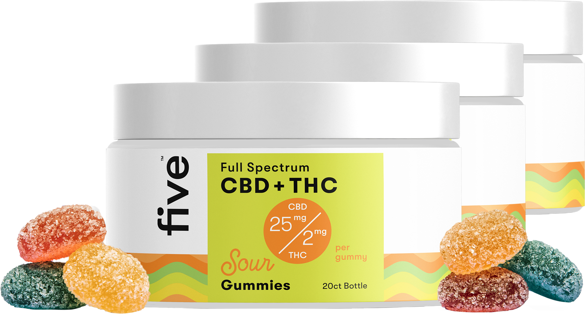 Five CBD Full Spectrum CBD + THC Gummies (Top 10)