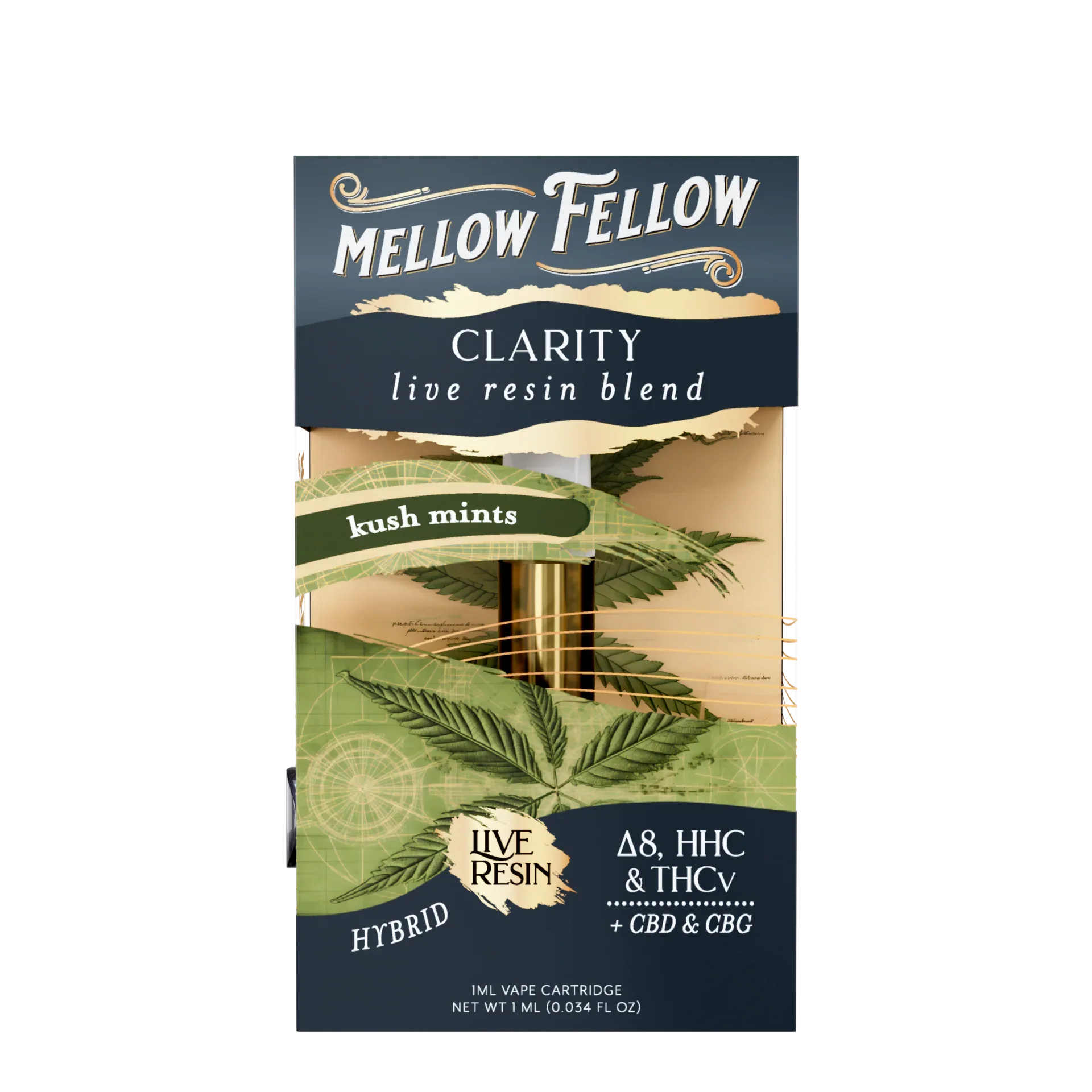 Mellow Fellow Clarity Blend 1ml Live Resin Vape Cartridge - Kush Mints (Hybrid)