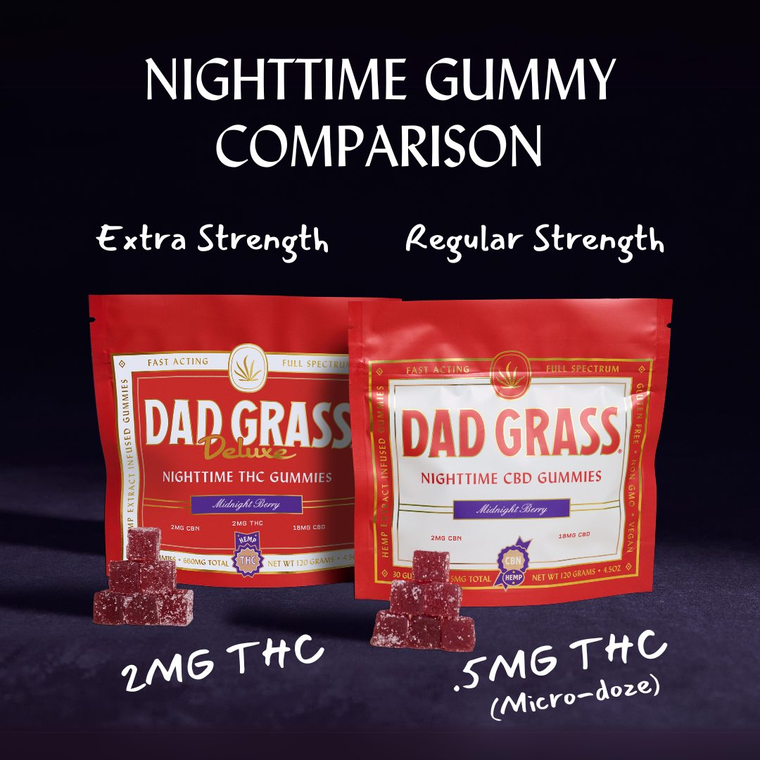 Dad Grass Deluxe Nighttime THC gummies with CBD & CBN