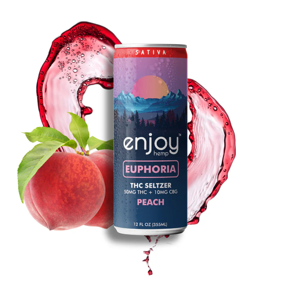 Enjoy Hemp 50mg THC + 10mg CBG Peach Seltzer for Euphoria (Sativa) | Megadose Uplifting, Alcohol-Free Drink