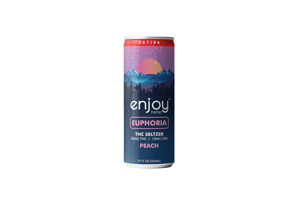 Enjoy Hemp 50mg THC + 10mg CBG Peach Seltzer for Euphoria (Sativa) | Megadose Uplifting, Alcohol-Free Drink