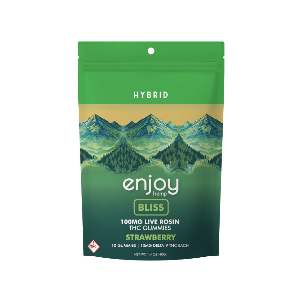 Enjoy Hemp Live Rosin Bliss Delta 9 THC 100mg Gummies (Hybrid-Infused Strawberry) - 10mg each | 10 gummies