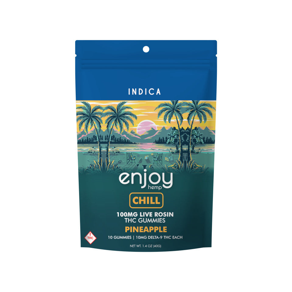 Enjoy Hemp Live Rosin Chill Delta 9 THC 100mg Gummies (Indica-Infused Pineapple) - 10mg each | 10 gummies