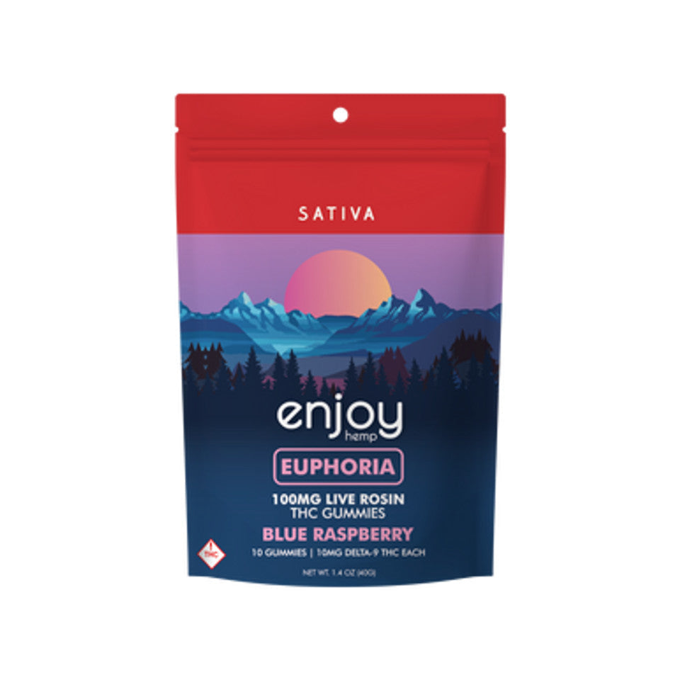 Enjoy Hemp Live Rosin Euphoria Delta 9 THC 100mg Gummies (Sativa-Infused Blue Raspberry) - 10mg each | 10 gummies