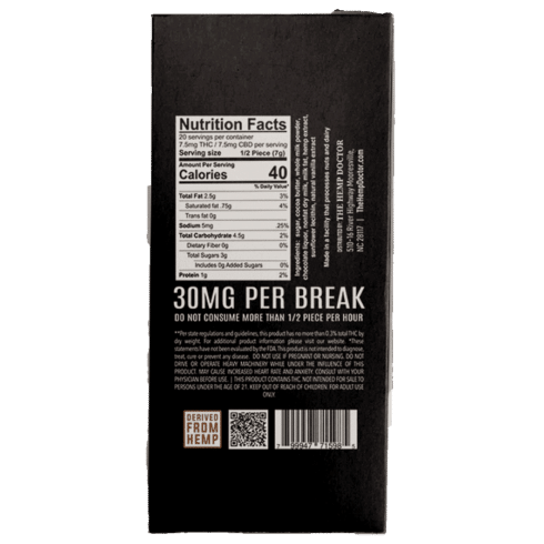 The Hemp Doctor 1:1 D9:CBD Chocolate Bar 300mg