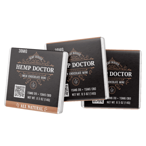 The Hemp Doctor 1:1 D9:CBD Milk Chocolate Minis – 30mg