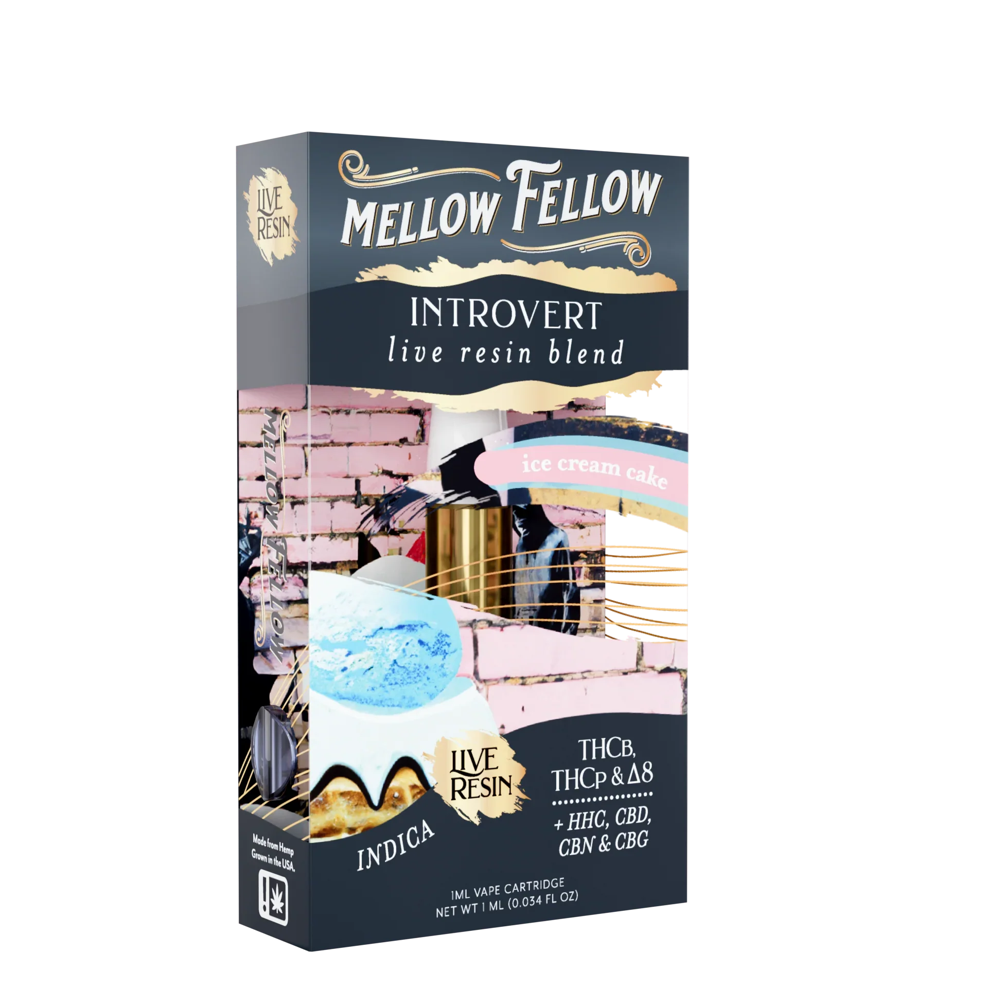 Mellow Fellow Introvert Blend 1ml Live Resin Vape Cartridge - Ice Cream Cake (Indica)