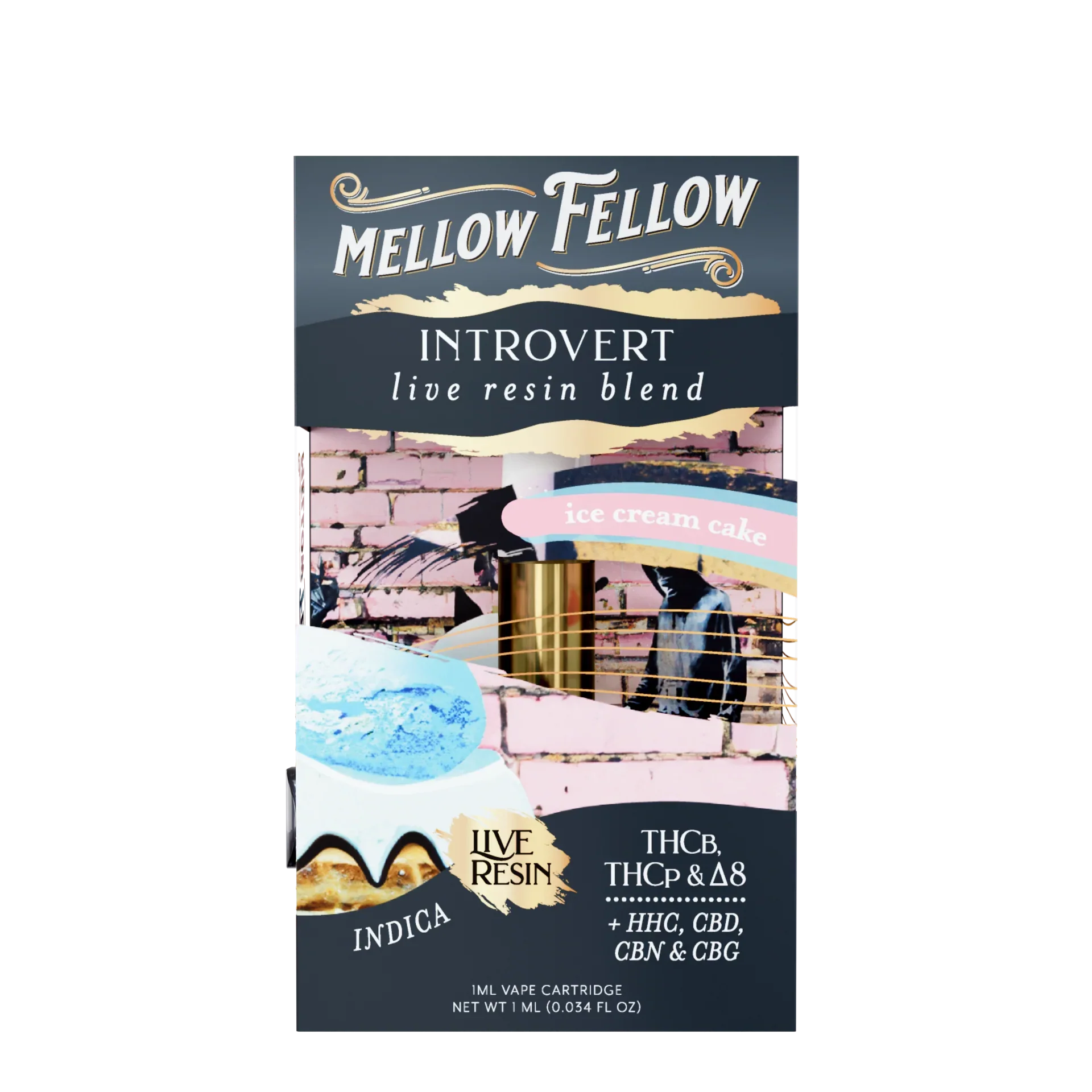 Mellow Fellow Introvert Blend 1ml Live Resin Vape Cartridge - Ice Cream Cake (Indica)