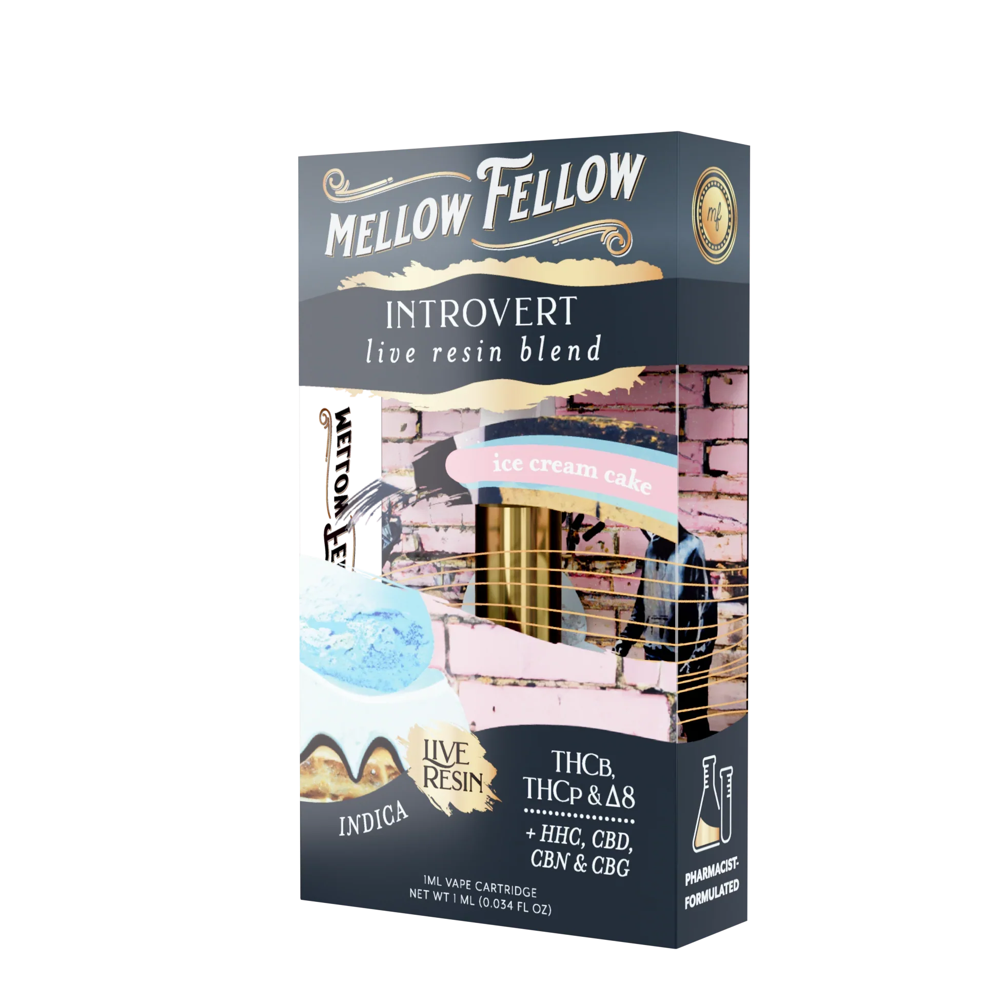 Mellow Fellow Introvert Blend 1ml Live Resin Vape Cartridge - Ice Cream Cake (Indica) Best Price