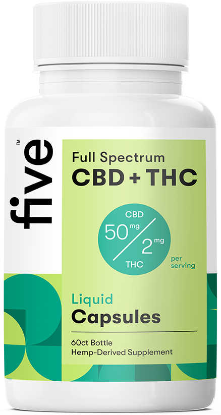 Five CBD Full Spectrum CBD+THC Liquid Capsules (Top 10)