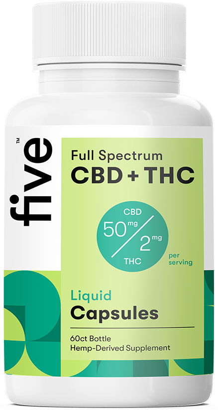 Five CBD Full Spectrum CBD+THC Liquid Capsules (Top 10)