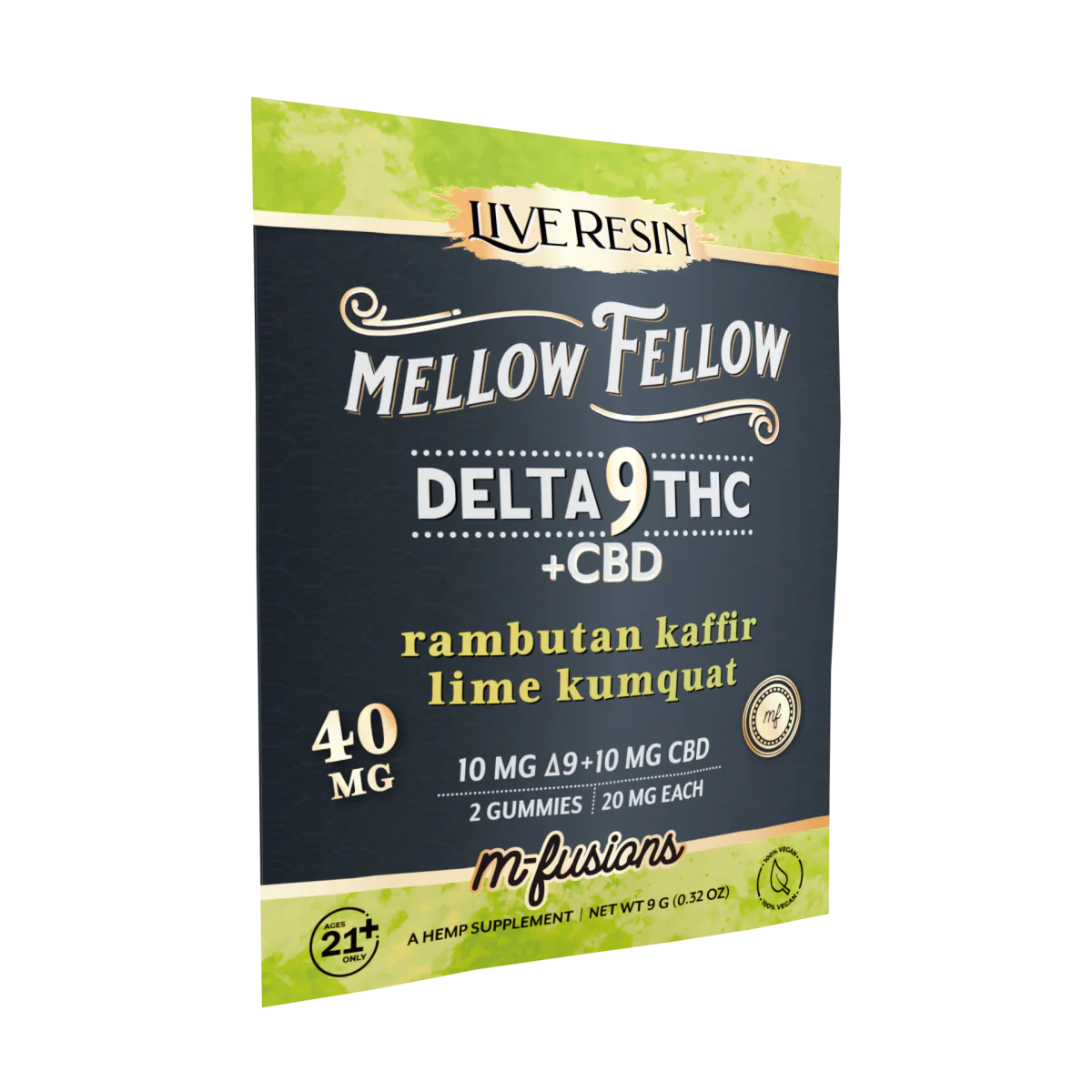 Mellow Fellow Delta 9 Live Resin Gummies 40mg 2 ct. - Rambutan Kaffir Lime Kumquat