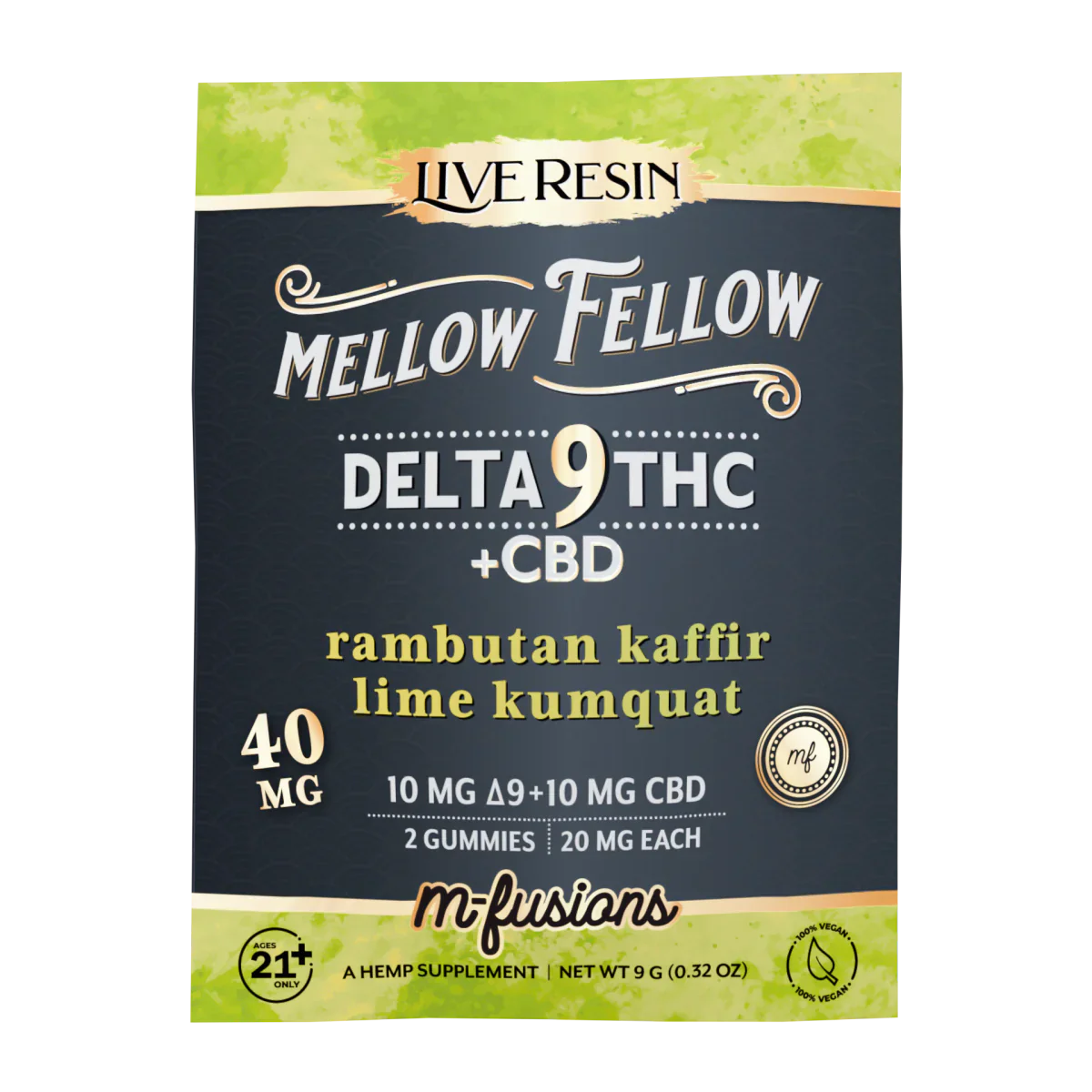 Mellow Fellow Delta 9 Live Resin Gummies 40mg 2 ct. - Rambutan Kaffir Lime Kumquat