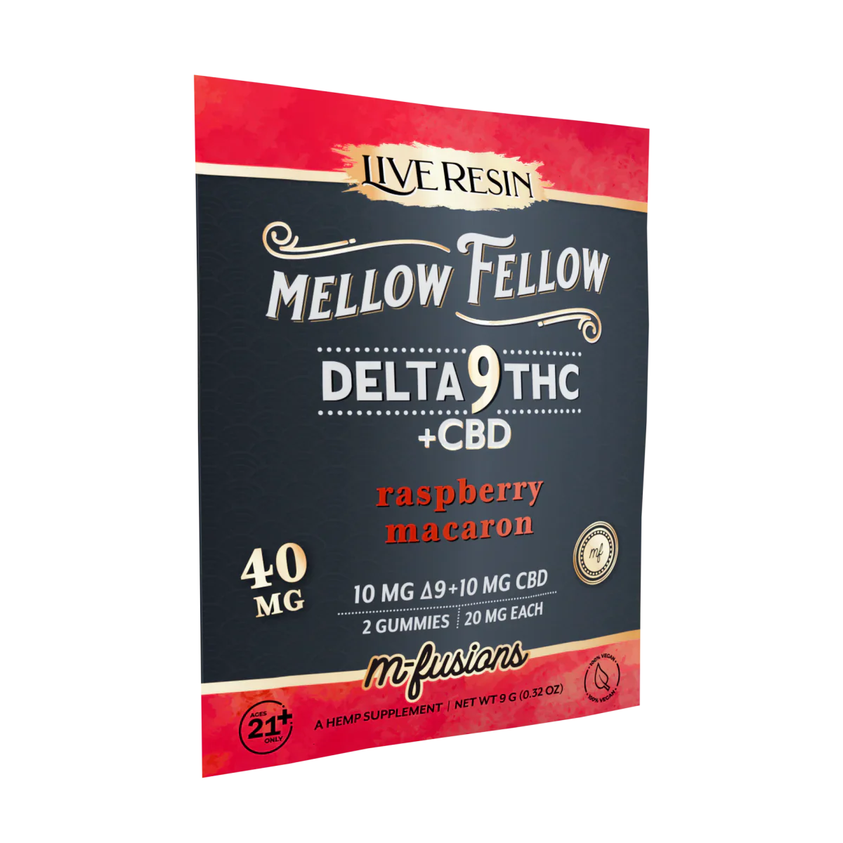 Mellow Fellow Delta 9 Live Resin Gummies 40mg 2 ct. - Raspberry Macaron