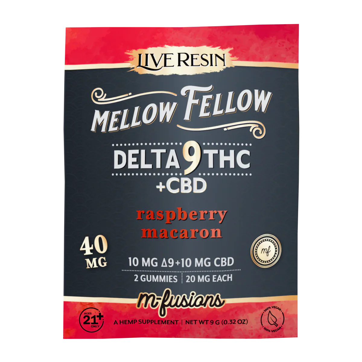 Mellow Fellow Delta 9 Live Resin Gummies 40mg 2 ct. - Raspberry Macaron