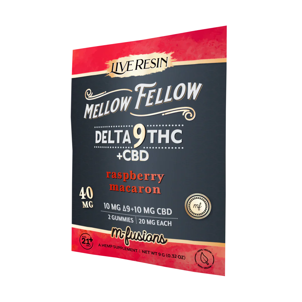 Mellow Fellow Delta 9 Live Resin Gummies 40mg 2 ct. - Raspberry Macaron