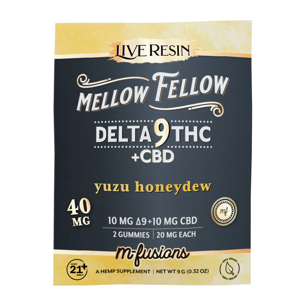 Mellow Fellow Delta 9 Live Resin Gummies 40mg 2 ct. - Yuzu Honeydew