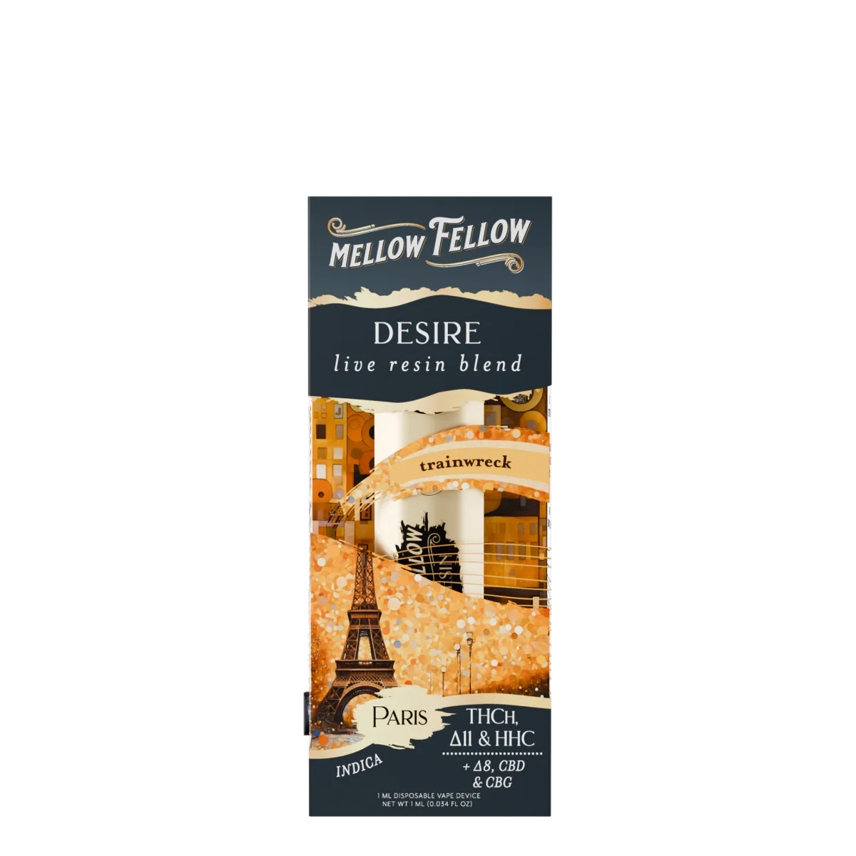 Mellow Fellow Desire Blend - Destination: Paris - Live Resin 1ml Disposable Vape - Trainwreck (Indica)