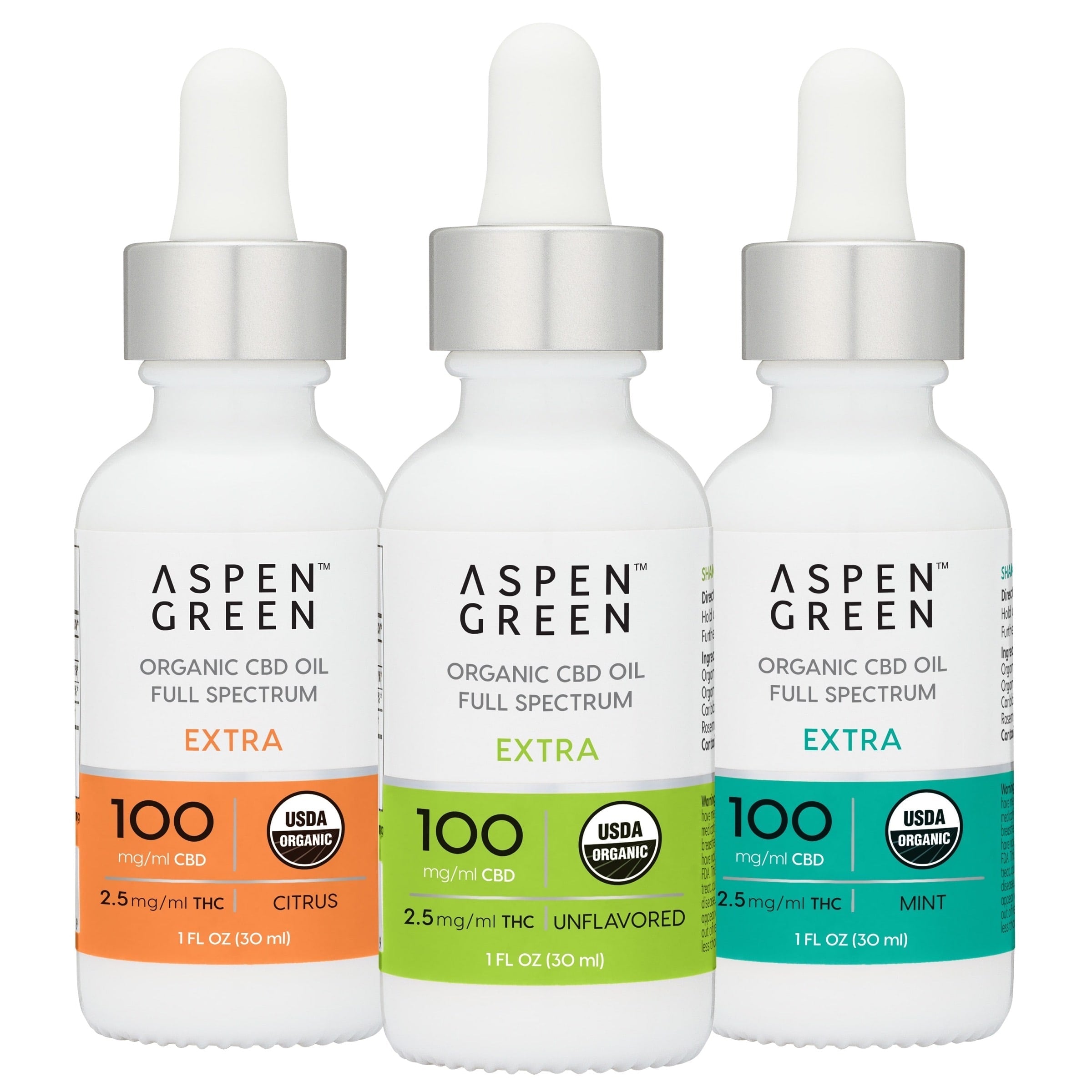 Aspen Green Extra Organic Full Spectrum CBD Oil, 3 Bottle Set