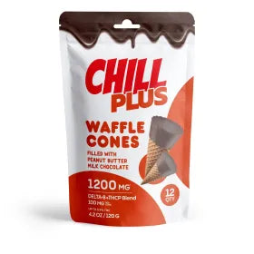 D8, THCP Waffle Cones - 100mg - Peanut Butter + Milk Chocolate - Chill Plus