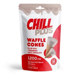 D8, THCP Waffle Cones - 100mg - Strawberry + White Chocolate - Chill Plus