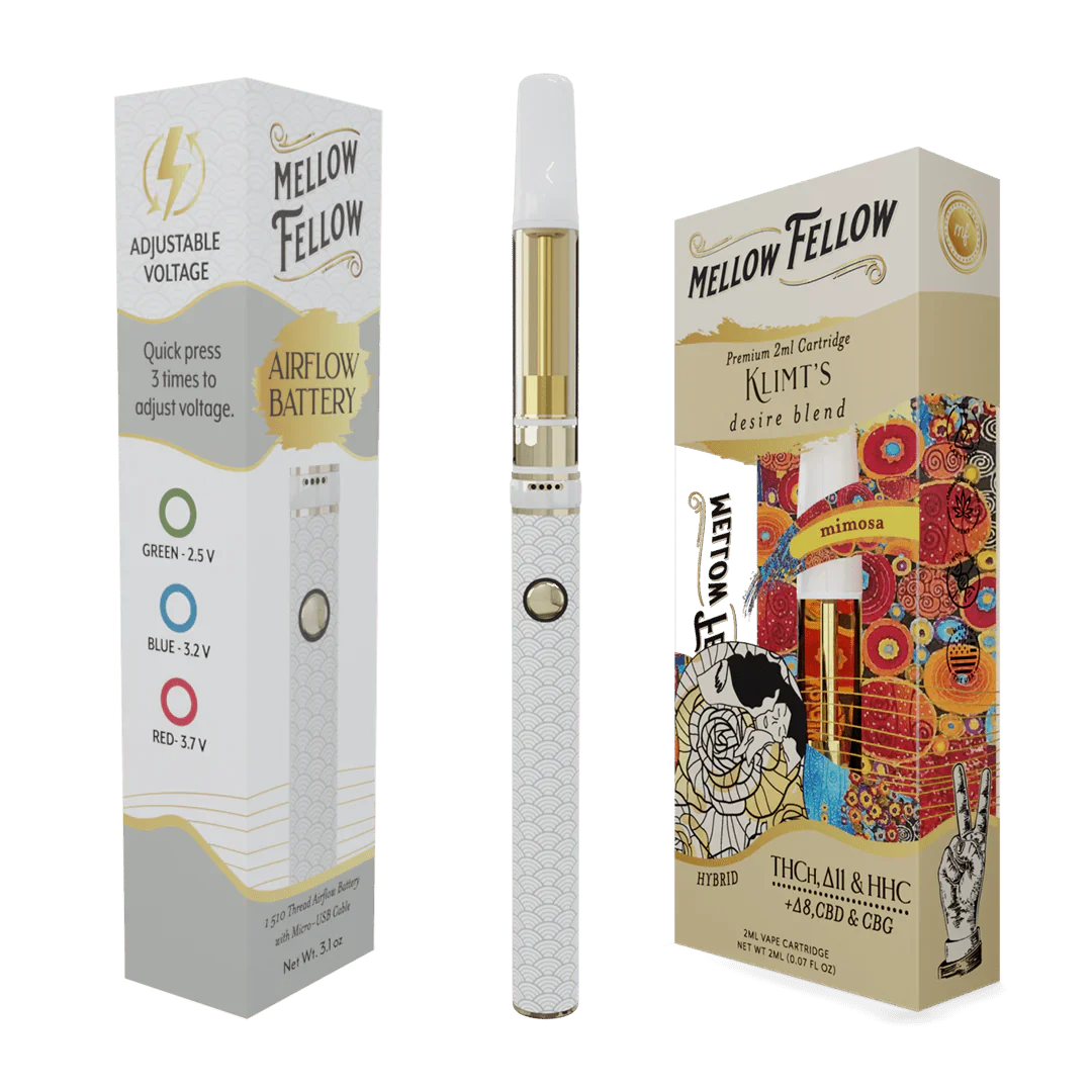 Mellow Fellow Desire Blend 2ml Vape Cartridge Mimosa (Hybrid) + Airflow Battery Bundle