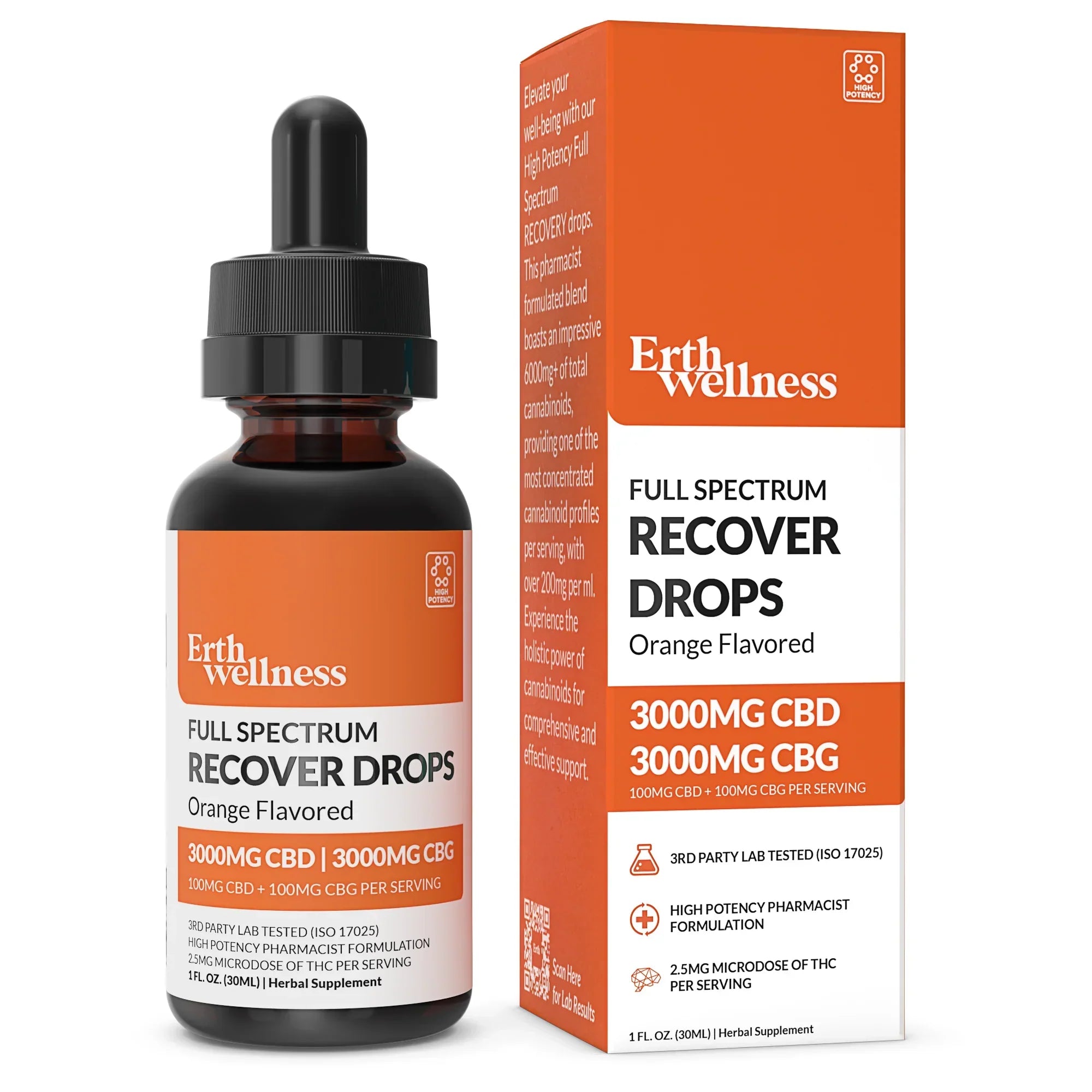 Erth Wellness | Full Spectrum CBG + CBD Recover Drops - 6000mg Best Price