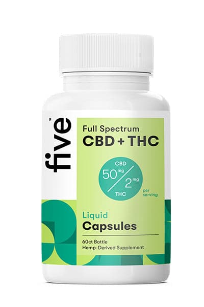 Five CBD Full Spectrum CBD+THC Liquid Capsules (Top 10)