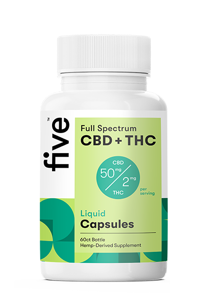 Five CBD Full Spectrum CBD+THC Liquid Capsules (Top 10)