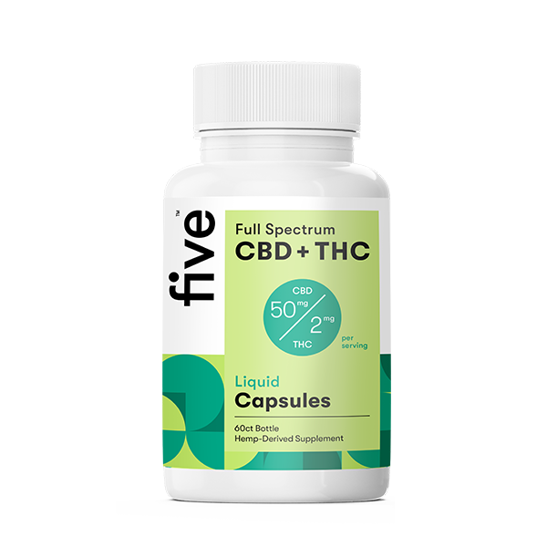 Five CBD Full Spectrum CBD+THC Liquid Capsules (Top 10)