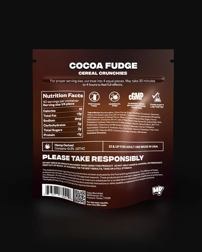 Delta Munchies Cocoa Fudge 500mg THC+CBD Cereal Crunchies Best Price