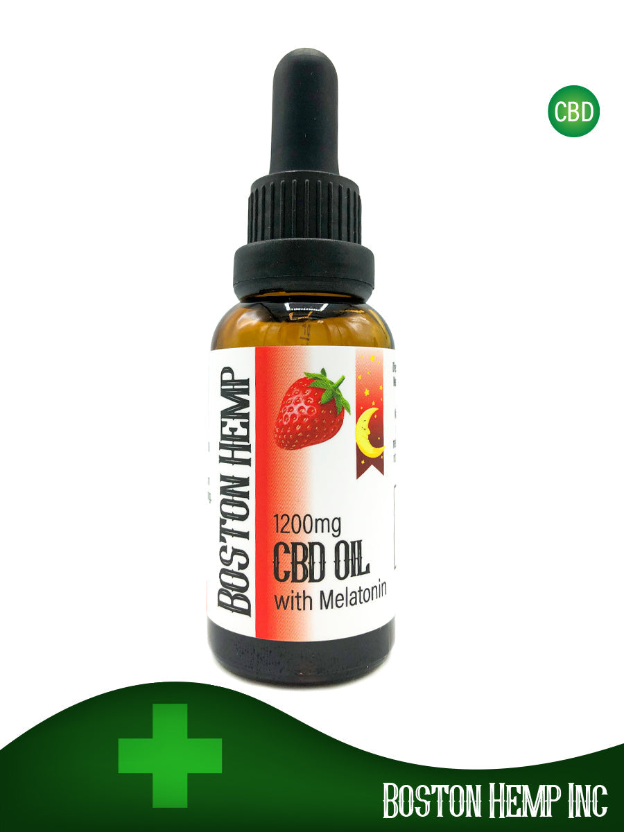 Boston Hemp Strawberry Flavored Full Spectrum CBD Tincture w/ Melatonin 1200mg CBD/Bottle Best Price