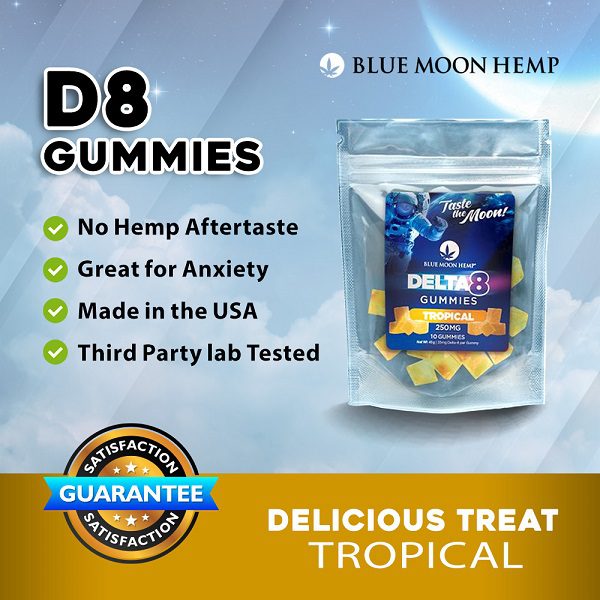 Blue Moon Hemp Delta 8 Tropical Fruit Gummies 250mg (10ct) Best Price