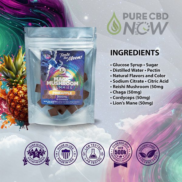 Blue Moon Hemp Legal Mushroom Pineapple Gummies 2000mg (10ct) Best Price