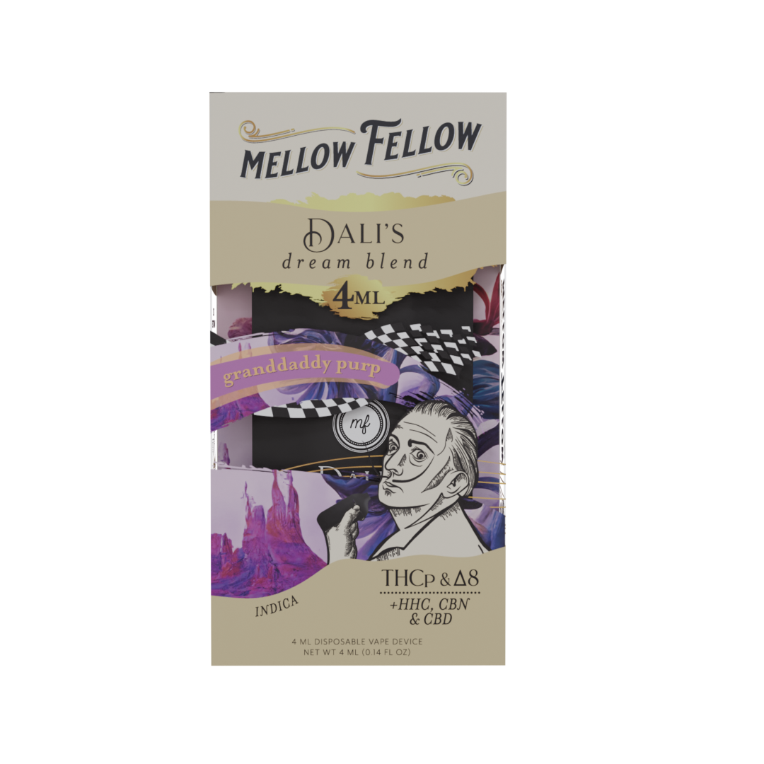 Mellow Fellow Dali's Dream Blend - 4ML Disposable Vape - Granddaddy Purp - D8, HHC, CBN, CBD, THCp Best Price