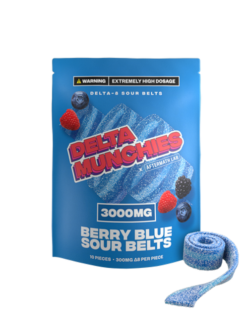 Delta Munchies - Delta 8 Edible - Berry Blue Sour Belts - 3000mg Best Price