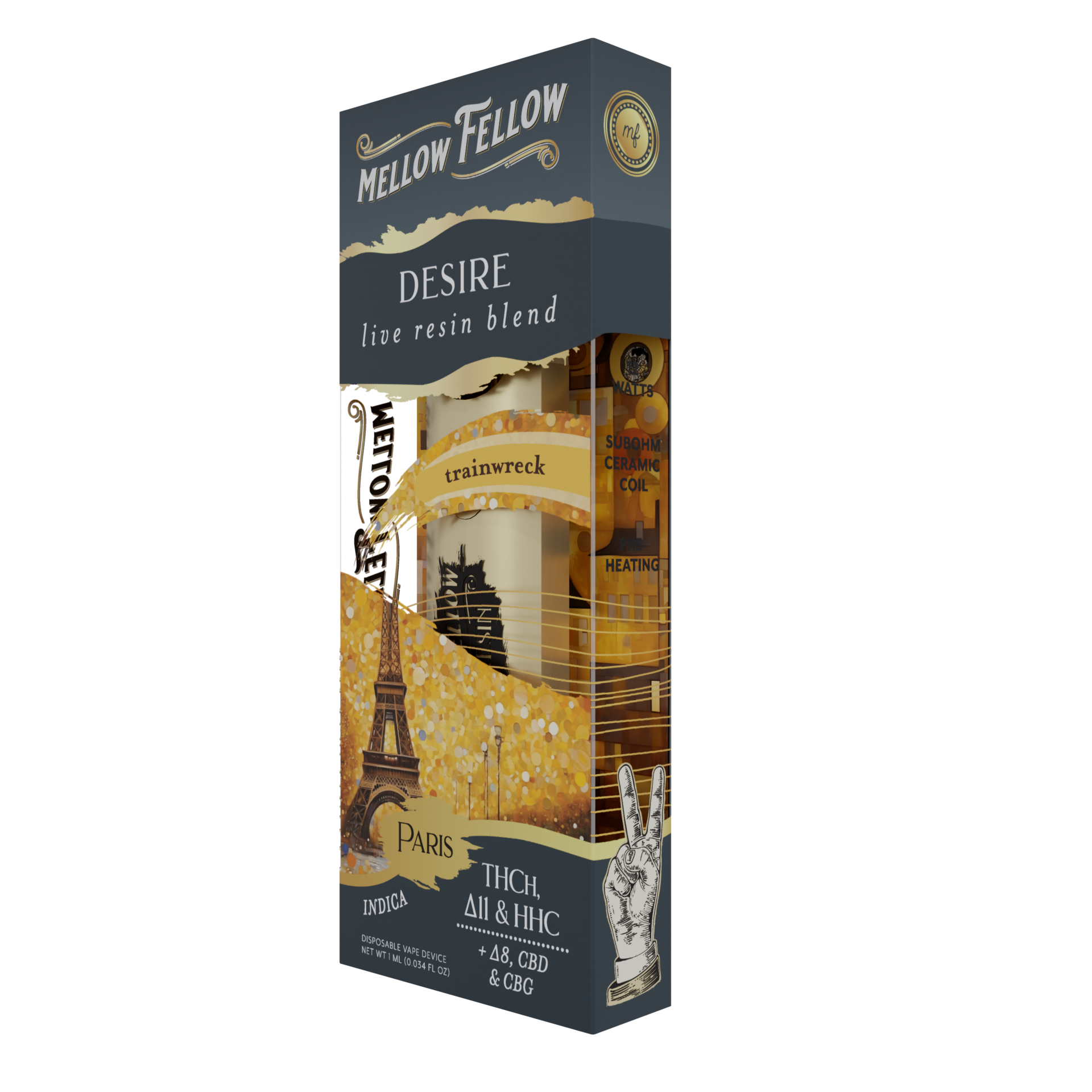 Mellow Fellow Desire Paris - Trainwreck - Indica - 1ml Live Resin Disposable Vape Best Price