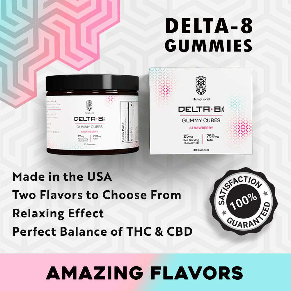 Hemplucid Delta 8 THC Gummy Cubes 750mg – 30 Count Best Price