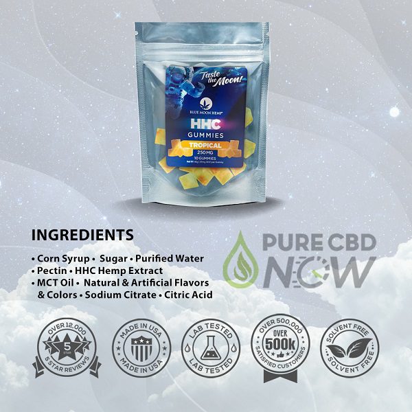 Blue Moon Hemp HHC Tropical Fruit Gummies 250mg (10ct) Best Price