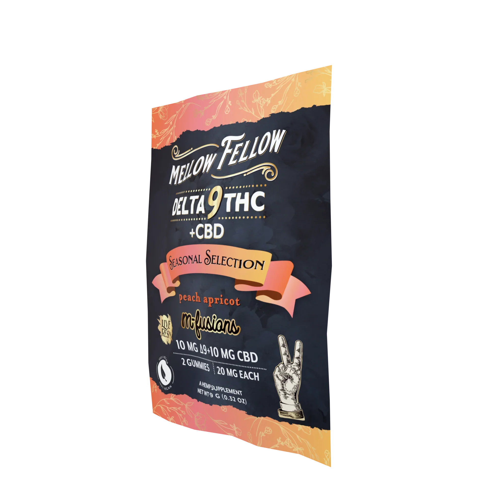 Mellow Fellow Live Resin Infused Edibles - 2cnt 40mg Delta 9 THC & CBD - Peach Apricot (Seasonal Selection) Best Price