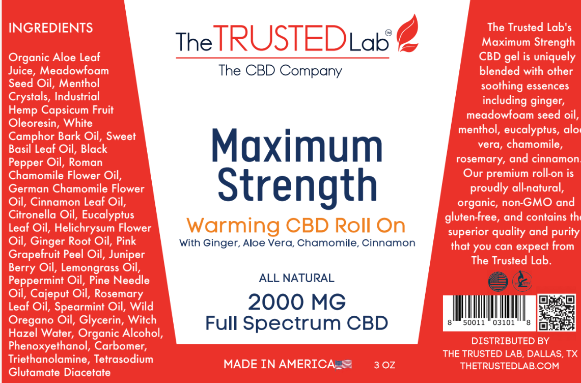 The Trusted Lab Maximum Strength Warming CBD Roller Gel (3 oz) Best Price