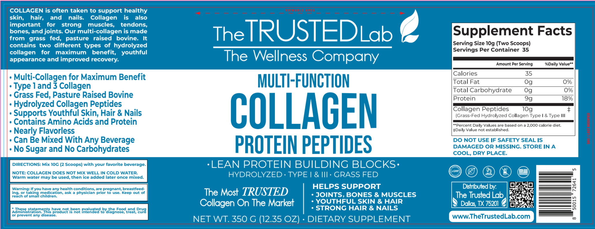 The Trusted Lab Multi-Function Hydrolyzed Collagen Peptides -12.35 oz Best Price