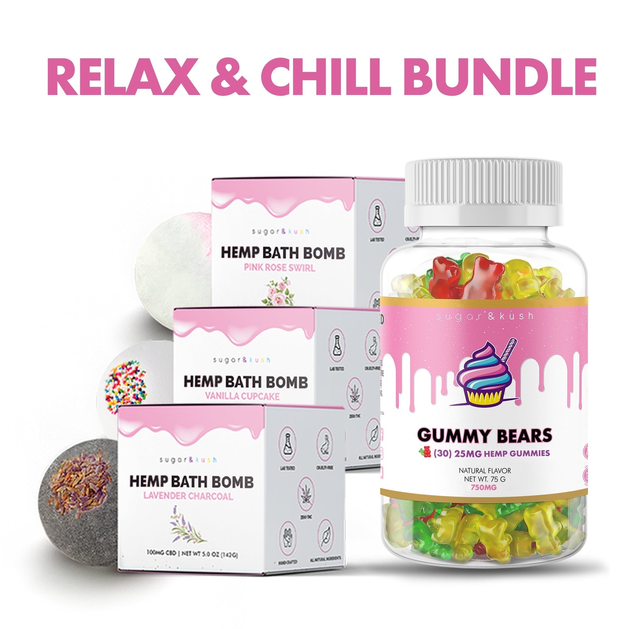 Sugar and Kush "Relax & Chill Bundle" - Bath Bomb Variety Pack + Gummies Best Price